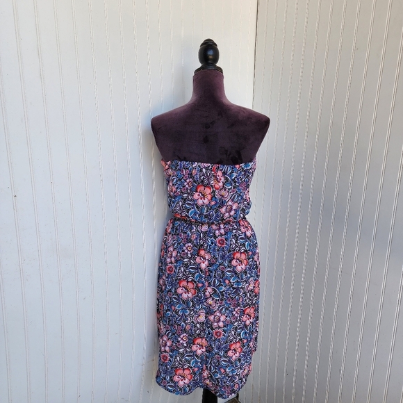 Express Women's Vine Floral Print Strapless Hi-Lo Wrap Dress Blue Pink XS - Picture 9 of 13